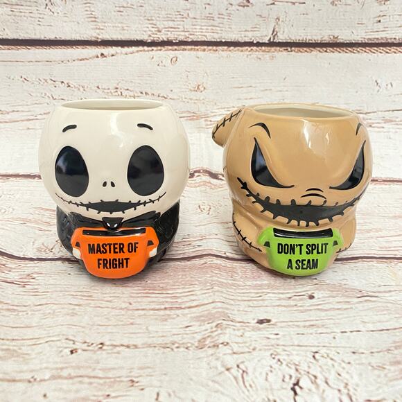 NIGHTMARE BEFORE CHRISTMAS Oogie Boogie and Jack Skellington Mugs - Picture 1 of 12